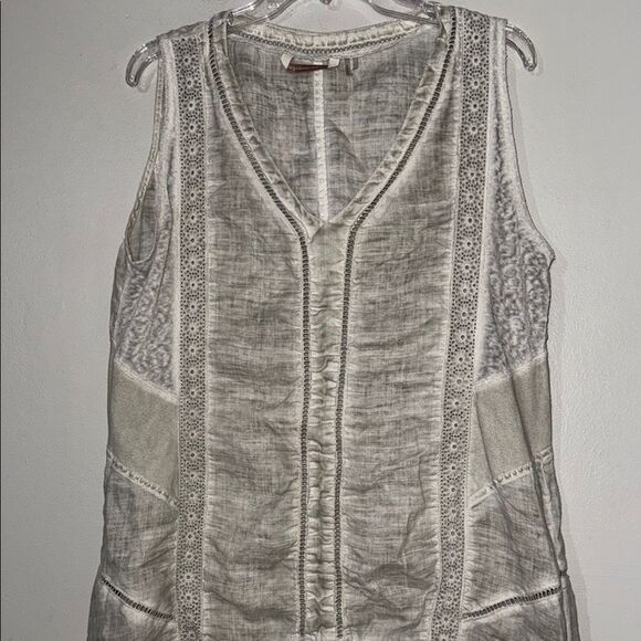 Soft Surroundings Gray and White Embellished Tank Top with V-Neck - Picture 1 of 12